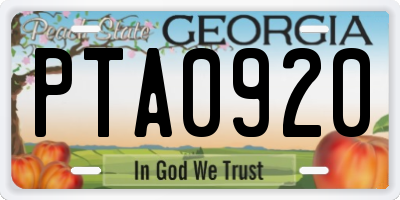 GA license plate PTA0920
