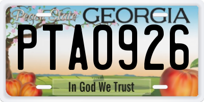 GA license plate PTA0926