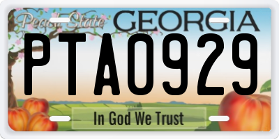 GA license plate PTA0929