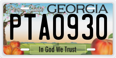 GA license plate PTA0930