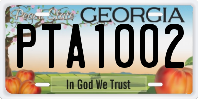 GA license plate PTA1002