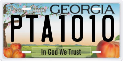 GA license plate PTA1010