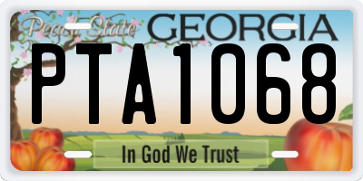 GA license plate PTA1068