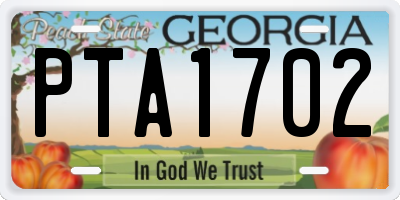 GA license plate PTA1702