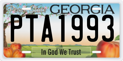 GA license plate PTA1993