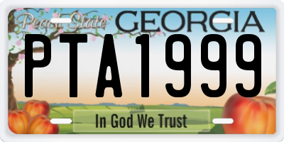 GA license plate PTA1999