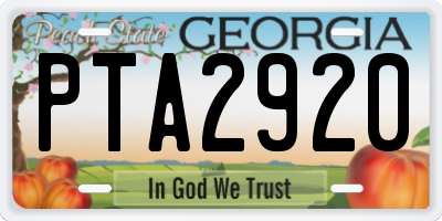 GA license plate PTA2920