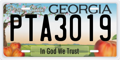 GA license plate PTA3019