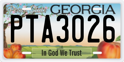 GA license plate PTA3026