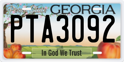 GA license plate PTA3092