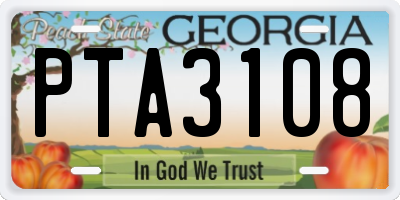 GA license plate PTA3108