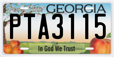GA license plate PTA3115