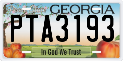 GA license plate PTA3193