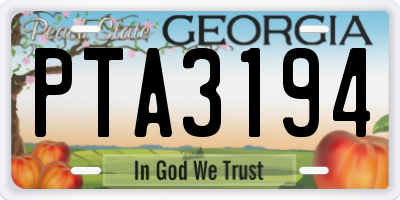 GA license plate PTA3194