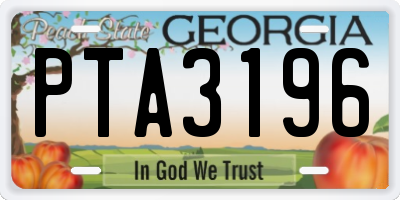 GA license plate PTA3196