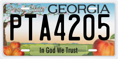GA license plate PTA4205