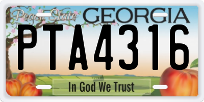 GA license plate PTA4316