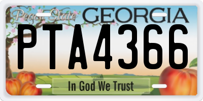 GA license plate PTA4366