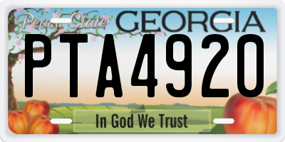 GA license plate PTA4920