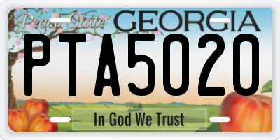 GA license plate PTA5020