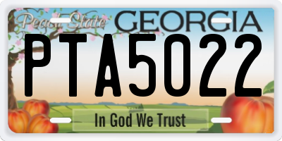 GA license plate PTA5022