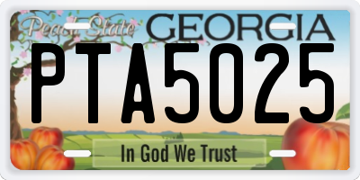 GA license plate PTA5025