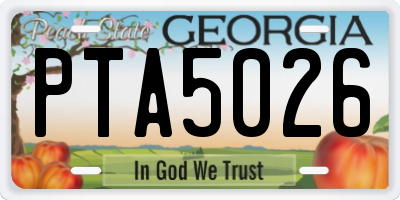 GA license plate PTA5026