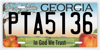 GA license plate PTA5136
