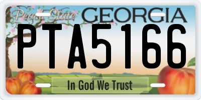GA license plate PTA5166