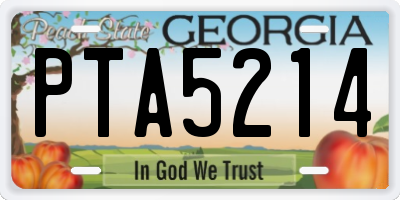 GA license plate PTA5214
