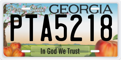 GA license plate PTA5218