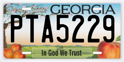 GA license plate PTA5229