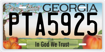 GA license plate PTA5925