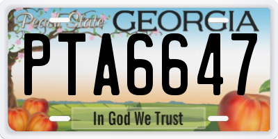 GA license plate PTA6647