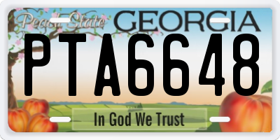 GA license plate PTA6648