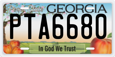 GA license plate PTA6680