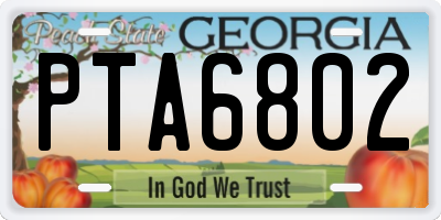 GA license plate PTA6802