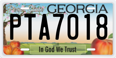 GA license plate PTA7018