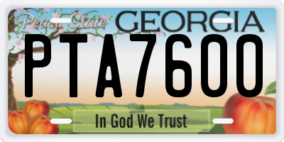 GA license plate PTA7600