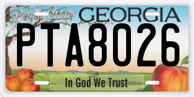 GA license plate PTA8026