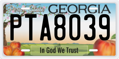 GA license plate PTA8039