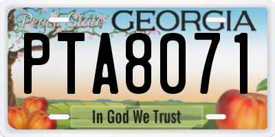 GA license plate PTA8071