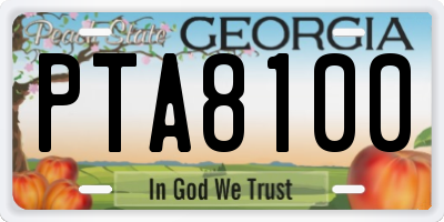 GA license plate PTA8100