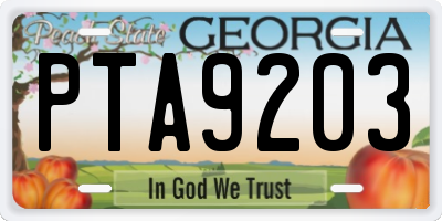 GA license plate PTA9203