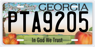 GA license plate PTA9205