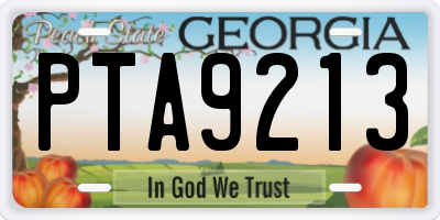 GA license plate PTA9213