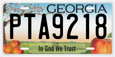 GA license plate PTA9218