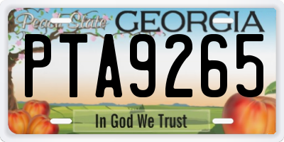 GA license plate PTA9265