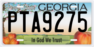 GA license plate PTA9275