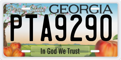 GA license plate PTA9290